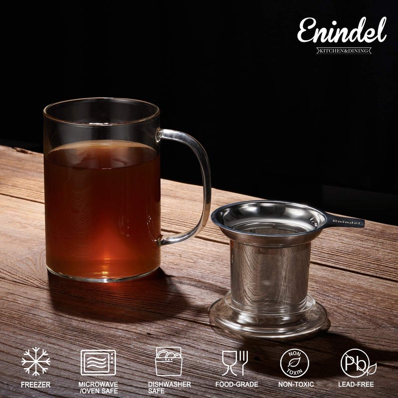 Enindel 3020.05 Glass Tea Mug with Infuser and Lid, Tea Cup, Clear, 20 OZ, GM005 - Image 4